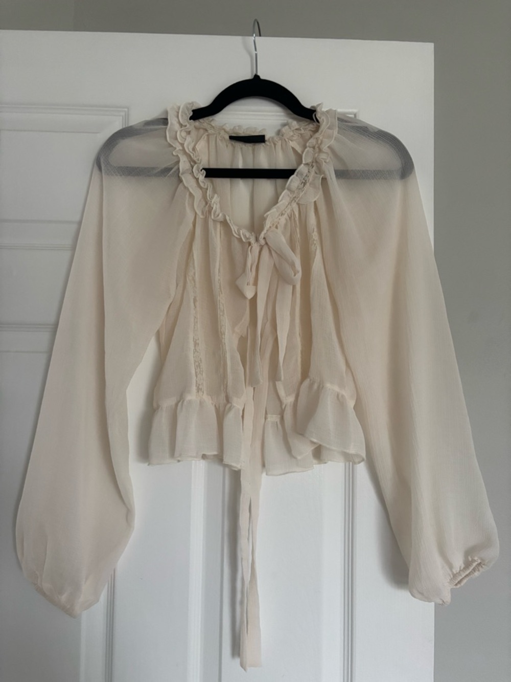 Vici Cream Ruffle Tie-Neck Blouse